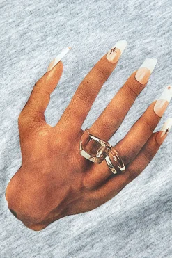 MICAS T-Shirts-Hands Print Round Neck Crop T-shirt