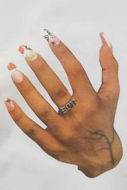 MICAS T-Shirts-Hands Print Round Neck Crop T-shirt