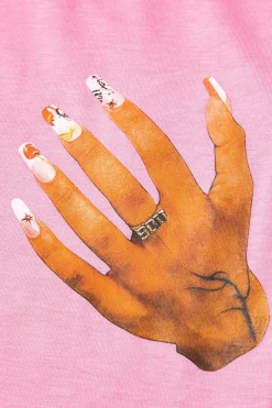 MICAS T-Shirts-Hands Print Round Neck Crop T-shirt