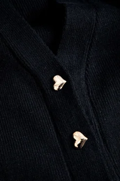 MICAS Knitwear|Knit Tops-Heart Button Balloon Sleeve Sweater Cardigan BLACK