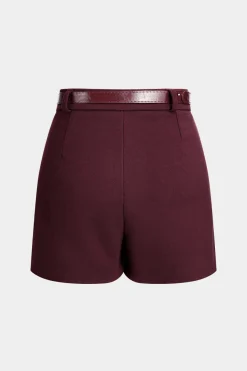 MICAS Shorts-High Waist Belted Shorts BURGUNDY