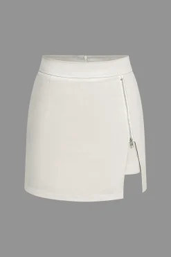 MICAS Skirts-High Waist Faux Leather Zipper Mini Skirt