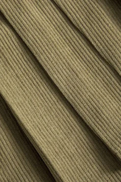 MICAS Skirts-High Waist Pleated Asymmetrical Corduroy Skirt KHAKI