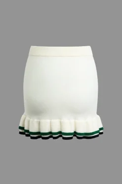 MICAS Knit Sets-Hollow Out Polo Knit Crop Top And Skirt Set Contrast Color