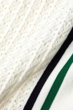 MICAS Knit Sets-Hollow Out Polo Knit Crop Top And Skirt Set Contrast Color