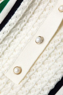 MICAS Knit Sets-Hollow Out Polo Knit Crop Top And Skirt Set Contrast Color