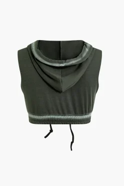 MICAS Skirt Sets-Hooded Crop Top And Drawstring Pleated Mini Skirt Set GRAY