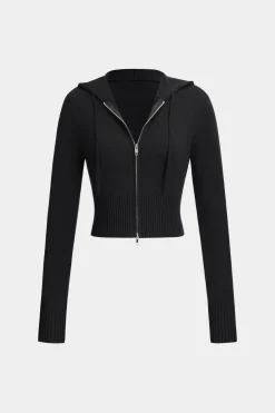 MICAS Pant Sets-Hooded Zipper Long Sleeve Top And Trousers Set BLACK