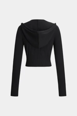 MICAS Pant Sets-Hooded Zipper Long Sleeve Top And Trousers Set BLACK