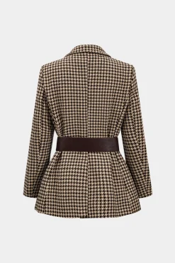 MICAS Outerwear|Outerwear-Houndstooth Notched Lapel Belted Blazer CREAM YELLOW