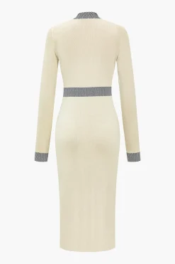 MICAS Long Sleeve Dresses|Knitwear-Illusion Pattern Print Pocket Long-Sleeve Sweater Dress BEIGE