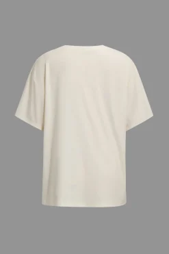 MICAS T-Shirts-Illusion Pattern Print Round Neck T-Shirt BEIGE