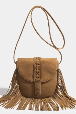 MICAS Bags|Accessories-Imitation Deer Skin Fringe Cross-Body Bag TAN