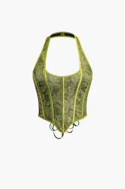 MICAS Corset & Bustier Tops-Jacquard Eyelet Tie Halter Corset Top