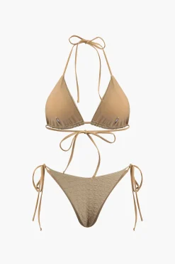 MICAS Swimwear-Jacquard Halter Bikini Set TAN