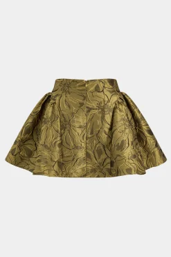 MICAS Skirts-Jacquard Metallic Puff Zipper Skirt GOLD