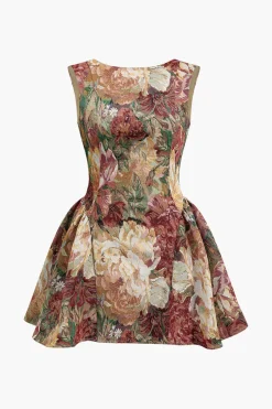 MICAS Mini Dresses-Jacquard Ruched Sleeveless Mini Dress