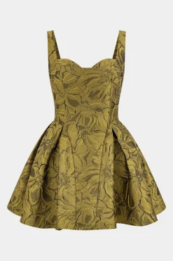 MICAS Mini Dresses-Jacquard Ruched Sleeveless Mini Dress GOLD