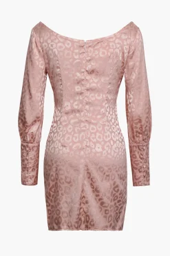 MICAS Long Sleeve Dresses|Mini Dresses-Jacquard Satin V Neck Buttons Long Sleeve Mini Dress