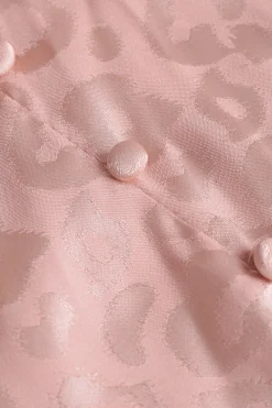 MICAS Long Sleeve Dresses|Mini Dresses-Jacquard Satin V Neck Buttons Long Sleeve Mini Dress