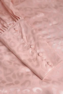 MICAS Long Sleeve Dresses|Mini Dresses-Jacquard Satin V Neck Buttons Long Sleeve Mini Dress