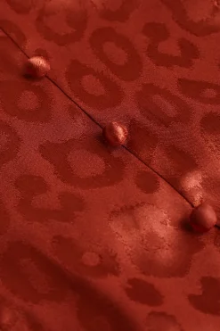 MICAS Long Sleeve Dresses|Mini Dresses-Jacquard Satin V Neck Buttons Long Sleeve Mini Dress