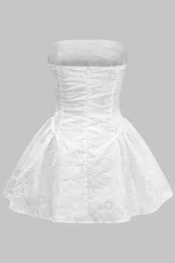 MICAS Mini Dresses-Jacquard Strapless Bow Knotted Mini Dress WHITE