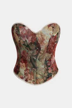 MICAS Tube Tops-Jacquard Tie Back Strapless Contrast Tube Top BURGUNDY