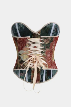 MICAS Tube Tops-Jacquard Tie Back Strapless Contrast Tube Top BURGUNDY