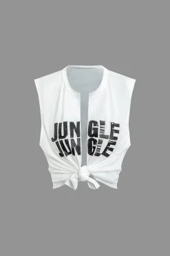 MICAS Short Sets-Jungle Print Knot Sleeveless Top And Lace Shorts Set