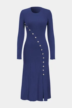 MICAS Long Sleeve Dresses|Knit Dresses-Knit Asymmetric Button Long Sleeve Dress