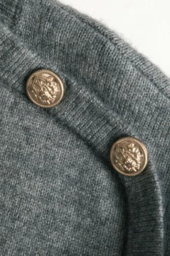 MICAS Knit Tops-Knit Asymmetrical Button Long-Sleeve Top STEEL