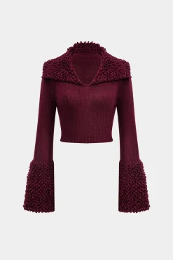 MICAS Knitwear|Knit Sets-Knit Bell Sleeve Top And Mini Skirt Set MAROON
