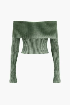 MICAS Knitwear|Knit Tops-Knit Bell Sleeves Zipper Long-Sleeve Top