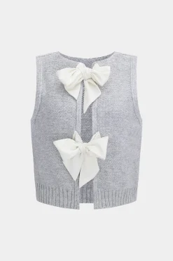 MICAS Knitwear|Knit Tops-Knit Bow Vest PEARL RIVER
