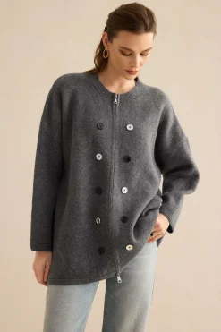 MICAS Outerwear|Outerwear-Knit Button Cardigan GRAY