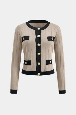 MICAS Knitwear|Knit Sets-Knit Button Cardigan And Skirt Set KHAKI