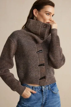 MICAS Outerwear|Knitwear-Knit Button Long-Sleeve Cardigan KHAKI