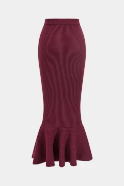 MICAS Knitwear|Knit Sets-Knit Button Metallic Long-Sleeve Top And Maxi Skirt Set BURGUNDY