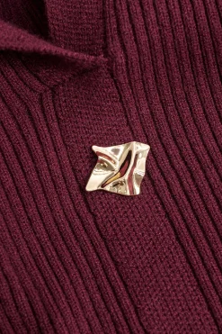 MICAS Knitwear|Knit Sets-Knit Button Metallic Long-Sleeve Top And Maxi Skirt Set BURGUNDY