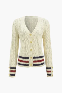 MICAS Outerwear|Knitwear-Knit Button Patchwork Cardigan BEIGE