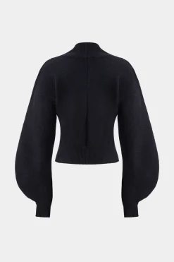 MICAS Knitwear|Knit Tops-Knit Button Patchwork Long-Sleeve Top BLACK