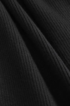 MICAS Long Sleeve Dresses|Knitwear-Knit Button Puff Patchwork Long-Sleeve Dress BLACK