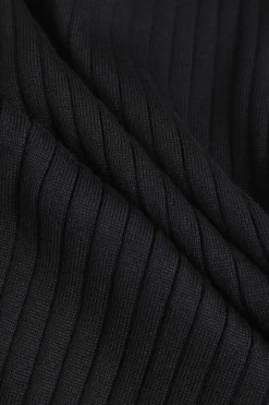 MICAS Long Sleeve Dresses|Knitwear-Knit Button Round Neck Long Sleeve Dress BLACK