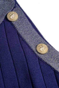 MICAS Knitwear|Knit Sets-Knit Button Sweater Cardigan And Dress Set NAVY