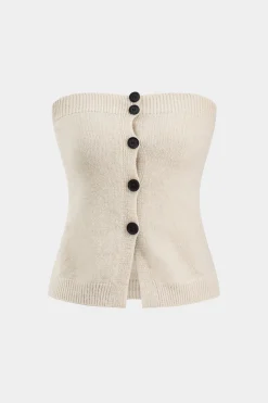 MICAS Knit Sets-Knit Button Tank Top And Cardigan And Skirt Set IVORY