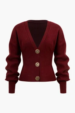 MICAS Outerwear|Knitwear-Knit Button V-neck Cardigan