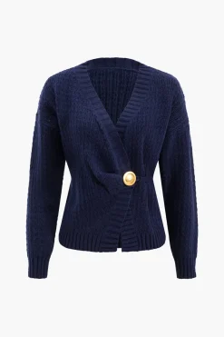 MICAS Outerwear|Outerwear-Knit Button V-neck Cardigan NAVY