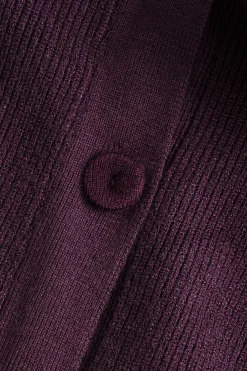 MICAS Outerwear|Knitwear-Knit Button V-Neck Cardigan BURGUNDY