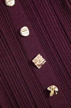 MICAS Long Sleeve Dresses|Knitwear-Knit Button V-Neck Dress